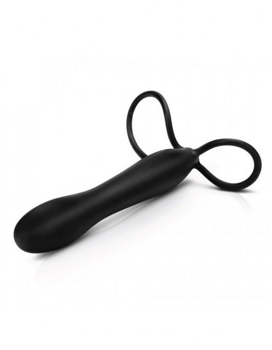 Черная насадка на пенис для двойной стимуляции Mojo BlackJack - 15 см. - Seven Creations - в Невинномысске купить с доставкой