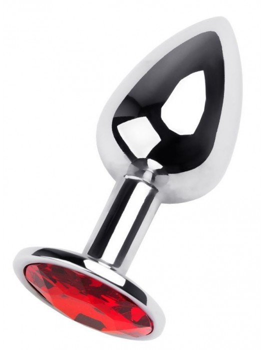 Маленькая коническая серебристая анальная пробка с красным кристаллом - 7 см. - ToyFa - купить с доставкой в Невинномысске