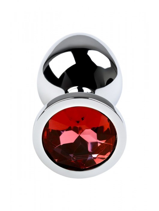 Серебристая коническая анальная пробка с красным кристаллом - 8 см. - ToyFa - купить с доставкой в Невинномысске