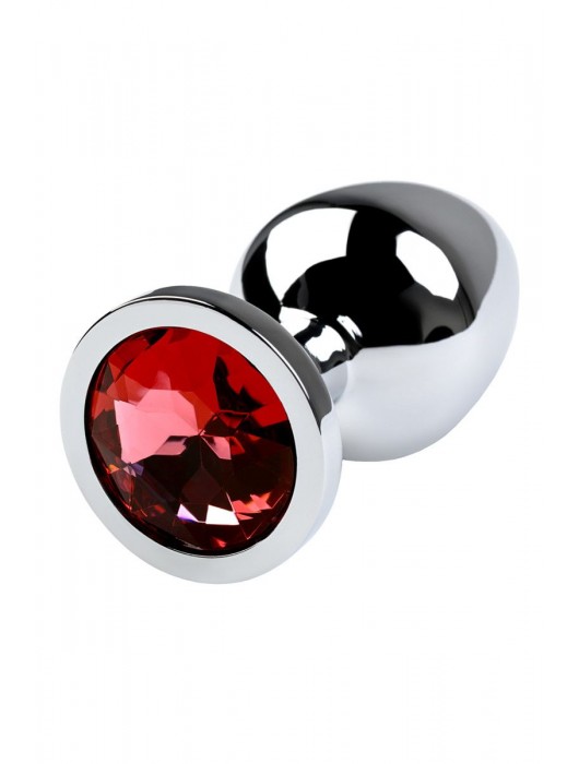 Серебристая коническая анальная пробка с красным кристаллом - 8 см. - ToyFa - купить с доставкой в Невинномысске
