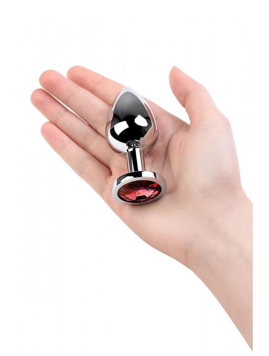 Серебристая коническая анальная пробка с красным кристаллом - 8 см. - ToyFa - купить с доставкой в Невинномысске