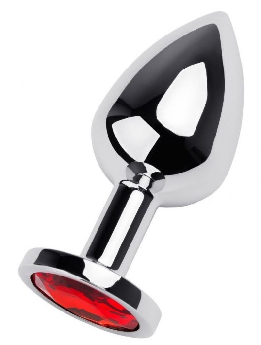 Серебристая коническая анальная пробка с красным кристаллом - 8 см. - ToyFa - купить с доставкой в Невинномысске