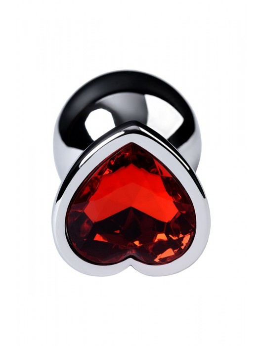 Серебристая коническая анальная пробка с красным кристаллом-сердечком - 7 см. - ToyFa - купить с доставкой в Невинномысске