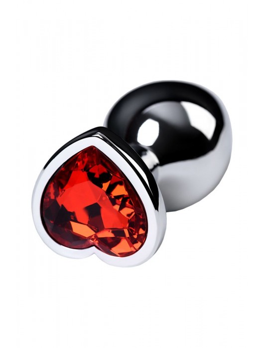 Серебристая коническая анальная пробка с красным кристаллом-сердечком - 7 см. - ToyFa - купить с доставкой в Невинномысске