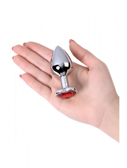 Серебристая коническая анальная пробка с красным кристаллом-сердечком - 7 см. - ToyFa - купить с доставкой в Невинномысске