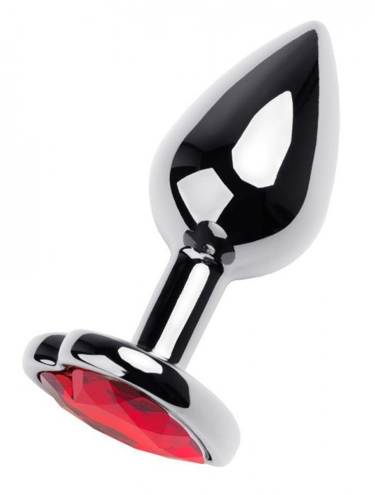 Серебристая коническая анальная пробка с красным кристаллом-сердечком - 7 см. - ToyFa - купить с доставкой в Невинномысске