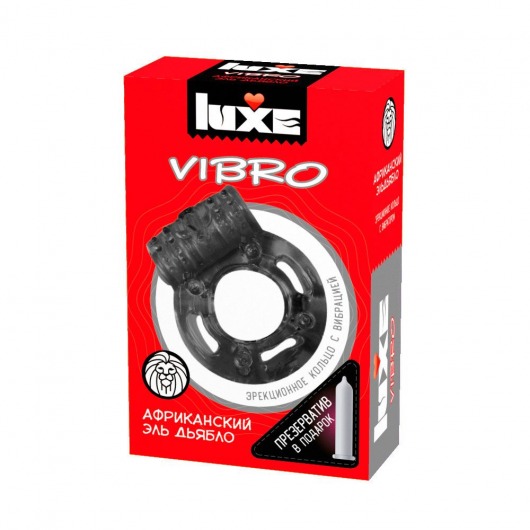 Чёрное эрекционное виброкольцо Luxe VIBRO  Африканский Эль Дьябло  + презерватив - Luxe - в Невинномысске купить с доставкой