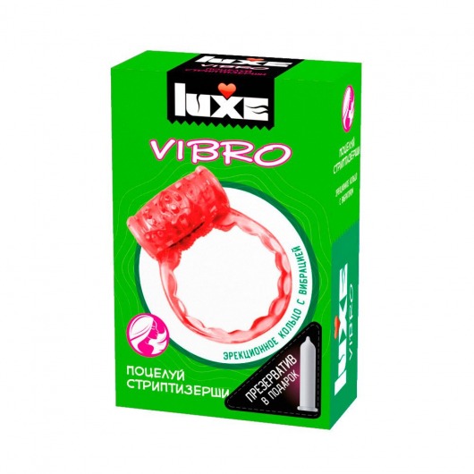 Розовое эрекционное виброкольцо Luxe VIBRO  Поцелуй стриптизёрши  + презерватив - Luxe - в Невинномысске купить с доставкой