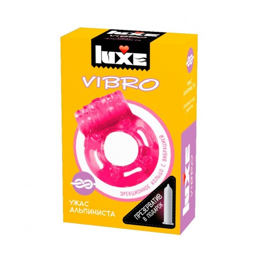 Розовое эрекционное виброкольцо Luxe VIBRO  Ужас Альпиниста  + презерватив - Luxe - в Невинномысске купить с доставкой