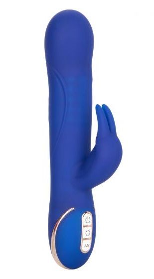 Синий вибратор Signature Silicone Rotating Beaded Rabbit с клиторальным отростком - 22,75 см. - California Exotic Novelties