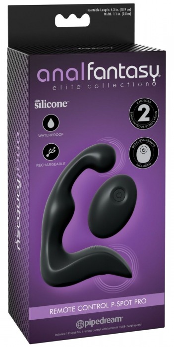 Черный вибромассажер простаты с пультом ДУ Control P-Spot Pro - Pipedream - в Невинномысске купить с доставкой