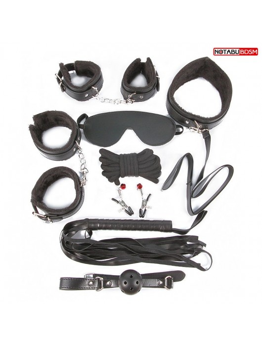 Большой игровой набор БДСМ: наручники, оковы, маска, кляп, плеть, ошейник с поводком, верёвка, зажимы для сосков - Notabu - купить с доставкой в Невинномысске