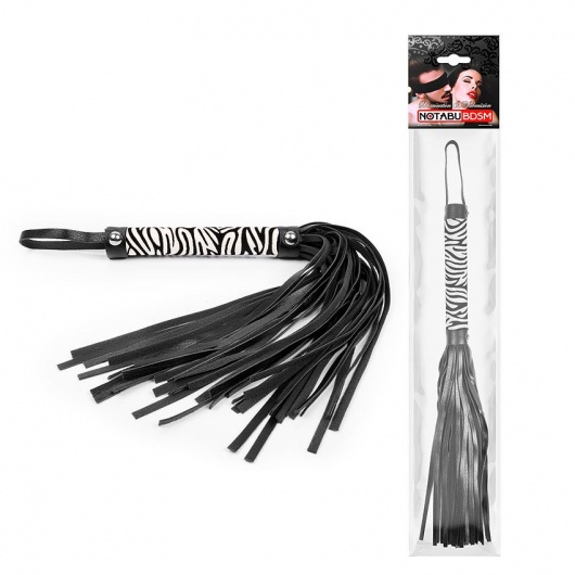Черная многохвостовая плеть с круглой ручкой-зеброй - 39 см. - Notabu - купить с доставкой в Невинномысске