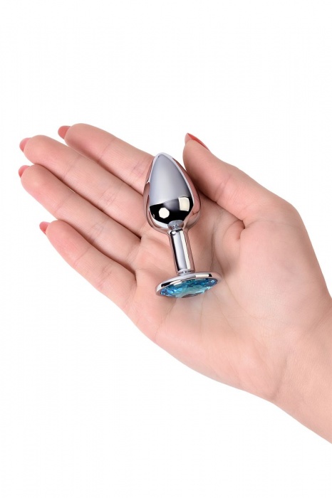 Серебристая конусовидная анальная пробка с голубым кристаллом - 7 см. - ToyFa - купить с доставкой в Невинномысске