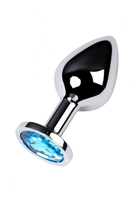 Серебристая конусовидная анальная пробка с голубым кристаллом - 8 см. - ToyFa - купить с доставкой в Невинномысске