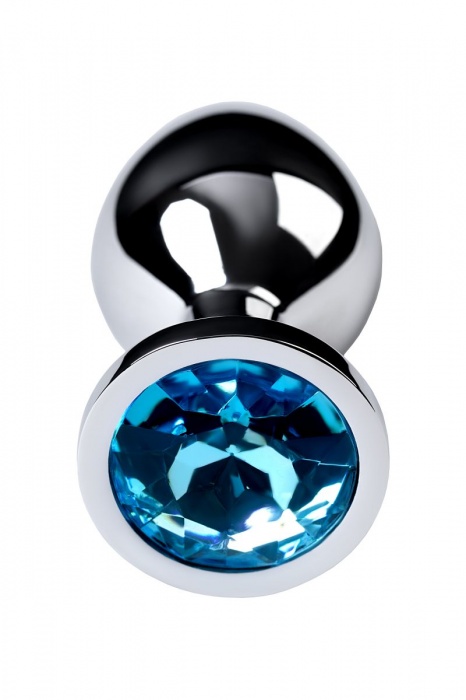 Серебристая конусовидная анальная пробка с голубым кристаллом - 8 см. - ToyFa - купить с доставкой в Невинномысске