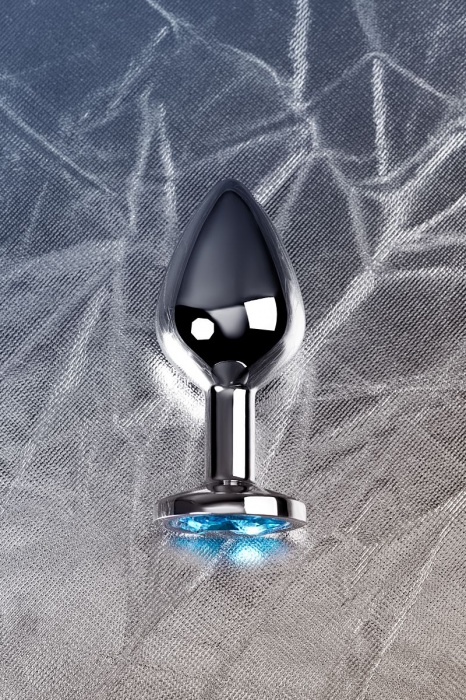Серебристая конусовидная анальная пробка с голубым кристаллом - 8 см. - ToyFa - купить с доставкой в Невинномысске