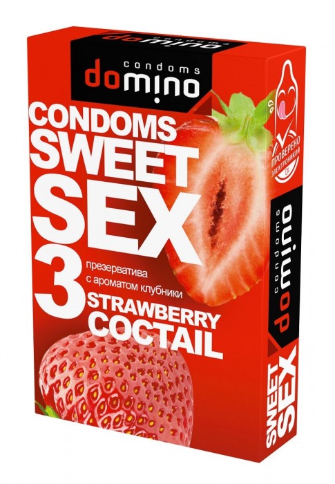 Презервативы для орального секса DOMINO Sweet Sex с ароматом клубничного коктейля  - 3 шт. - Domino - купить с доставкой в Невинномысске