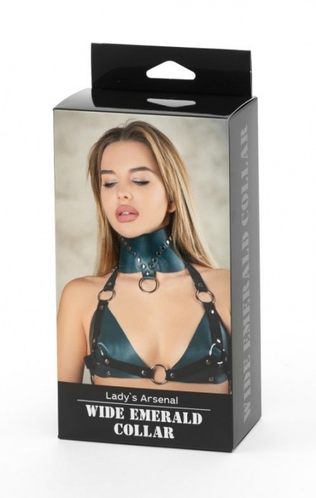 Изумрудный широкий ошейник Ladys Arsenal с заклепками - БДСМ Арсенал - купить с доставкой в Невинномысске