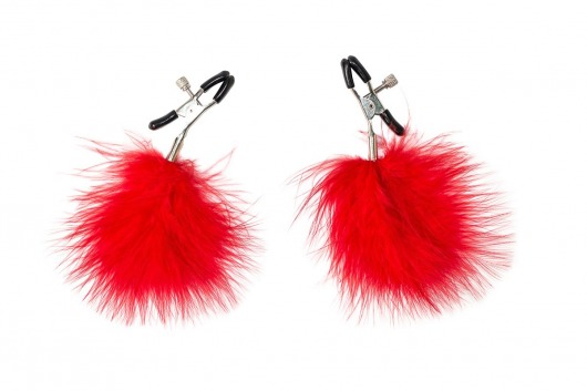 Зажимы на соски с красным пухом Euphoric - Lola Games - купить с доставкой в Невинномысске