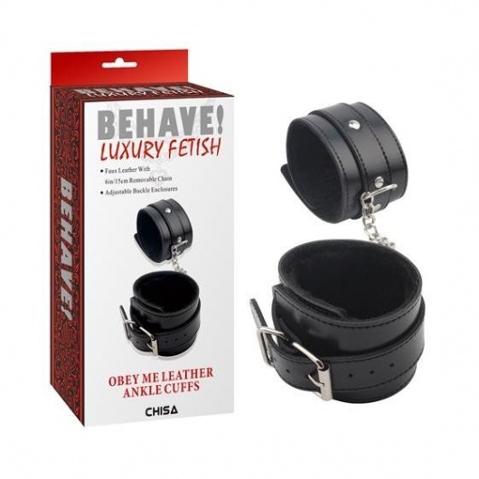 Черные оковы на ноги Obey Me Leather Ankle Cuffs - Chisa - купить с доставкой в Невинномысске