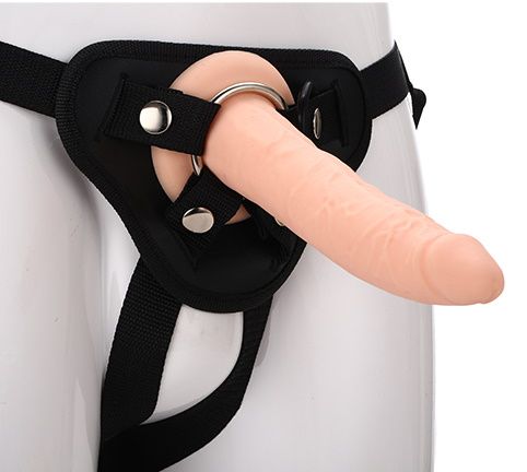 Телесный страпон на черных трусиках STRAP ON REAL DILDO - 20 см. - Dream Toys - купить с доставкой в Невинномысске