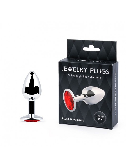 Серебристая анальная пробка с красным стразом - 7,2 см. - Anal Jewelry Plug - купить с доставкой в Невинномысске