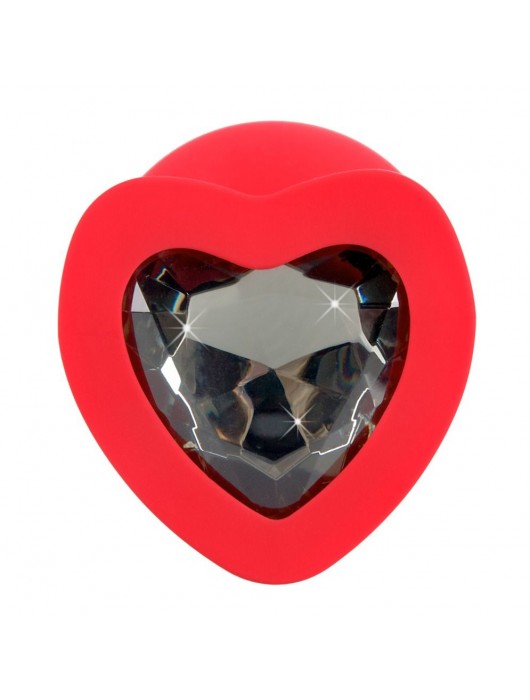 Красная силиконовая анальная пробка с черным стразом-сердечком - 9,3 см. - Orion - купить с доставкой в Невинномысске