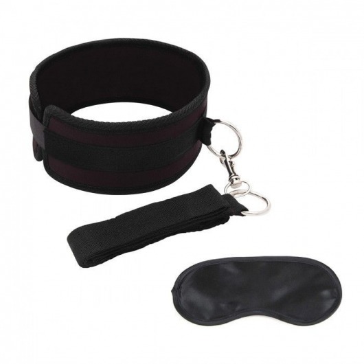 Черный ошейник с длинным поводком Collar and Leash Set - Lux Fetish - купить с доставкой в Невинномысске