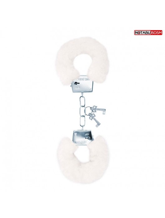 Белые меховые наручники на сцепке с ключиками - Notabu - купить с доставкой в Невинномысске