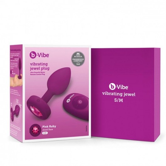 Ярко-розовая анальная вибровтулка с кристаллом Vibrating Jewel Plug S/M - 10 см. - b-Vibe