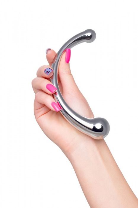 Серебристый двусторонний металлический дилдо - 21 см. - ToyFa