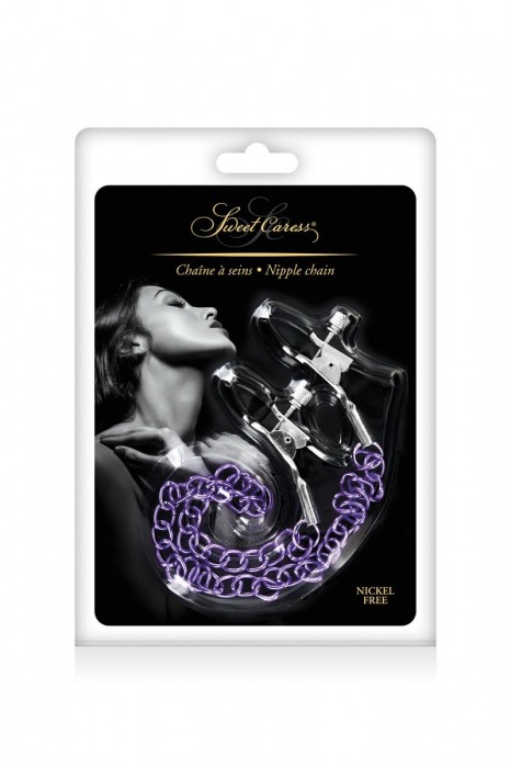 Зажимы для сосков с фиолетовой цепочкой Sweet Caress Nipple Chain - Sweet Caress - купить с доставкой в Невинномысске
