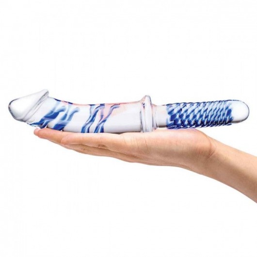 Прозрачно-синий двусторонний стимулятор 11  Realistic Double Ended Dildo - 28 см. - Glas