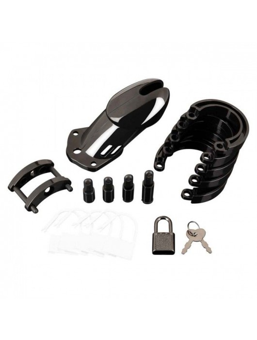 Черная акриловая клетка целомудрия для члена с замком - BlueLine - купить с доставкой в Невинномысске