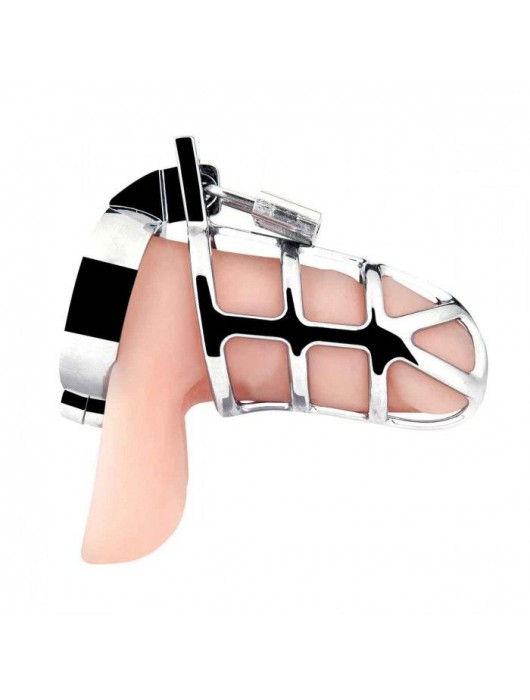 Серебристая металлическая клетка для члена с замком Enslave Cock Cage - BlueLine - купить с доставкой в Невинномысске