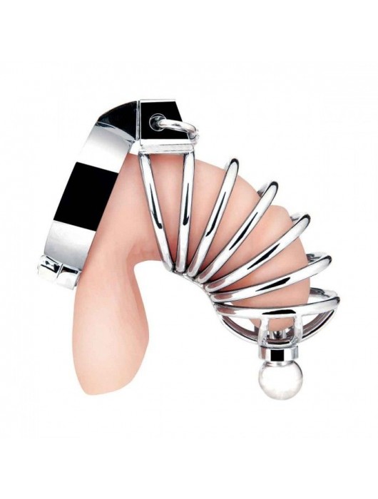 Серебристая клетка для члена Urethral Play Cage - BlueLine - купить с доставкой в Невинномысске