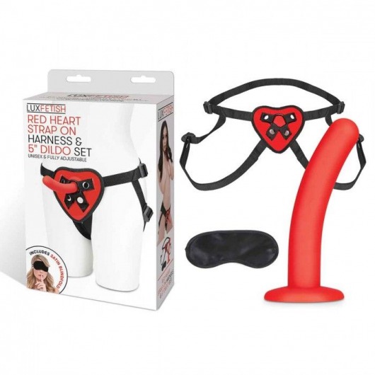 Красный поясной фаллоимитатор Red Heart Strap on Harness   5in Dildo Set - 12,25 см. - Lux Fetish - купить с доставкой в Невинномысске