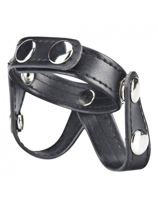 Кольцо на пенис с разделителем мошонки из искусственной кожи на клепках V-STYLE COCK RING - BlueLine - в Невинномысске купить с доставкой