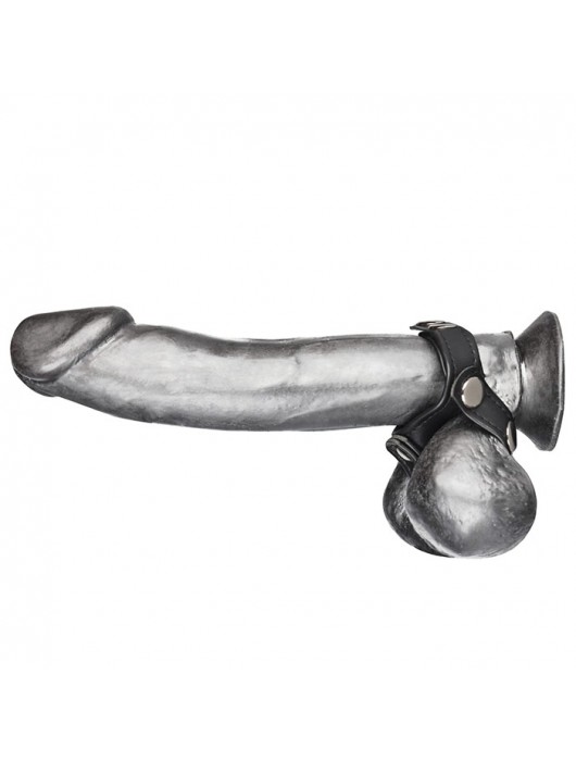 Кольцо на пенис с разделителем мошонки из искусственной кожи на клепках V-STYLE COCK RING - BlueLine - в Невинномысске купить с доставкой