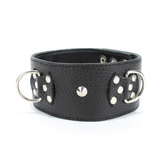 Черный кожаный ошейник с короткими шипами - БДСМ Арсенал - купить с доставкой в Невинномысске