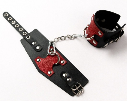 Черные кожаные оковы с красными вставками - Crazy Handmade - купить с доставкой в Невинномысске