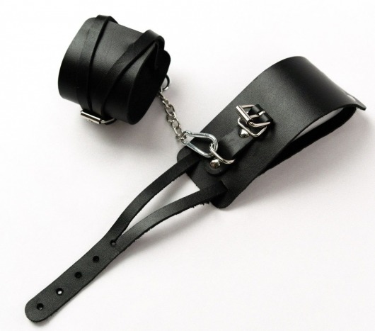 Черные кожаные оковы с креплением в виде веревочек - Crazy Handmade - купить с доставкой в Невинномысске