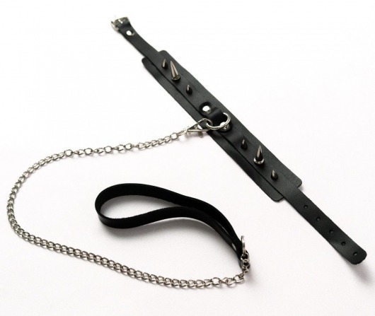Черный ошейник с шипами и поводком - Crazy Handmade - купить с доставкой в Невинномысске