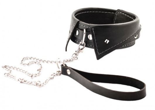 Черный ошейник-воротничок с металлическим поводком - Crazy Handmade - купить с доставкой в Невинномысске