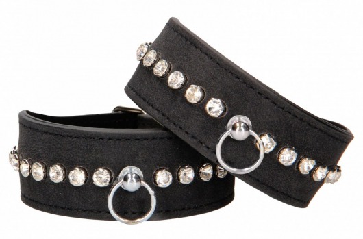 Черные наручники Diamond Studded Wrist Cuffs - Shots Media BV - купить с доставкой в Невинномысске