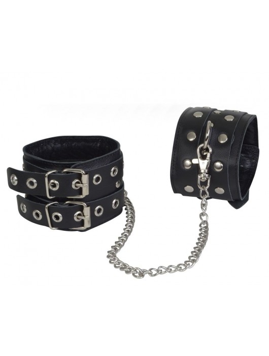 Чёрные кожаные оковы, соединенные цепочкой - Sitabella - купить с доставкой в Невинномысске