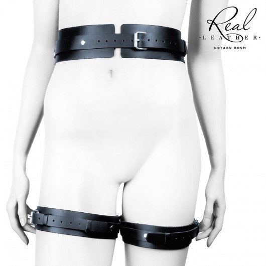 Черный кожаный пояс с гартерами - S-M - Notabu - купить с доставкой в Невинномысске