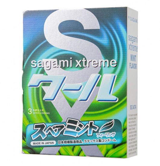 Презервативы Sagami Xtreme Mint с ароматом мяты - 3 шт. - Sagami - купить с доставкой в Невинномысске