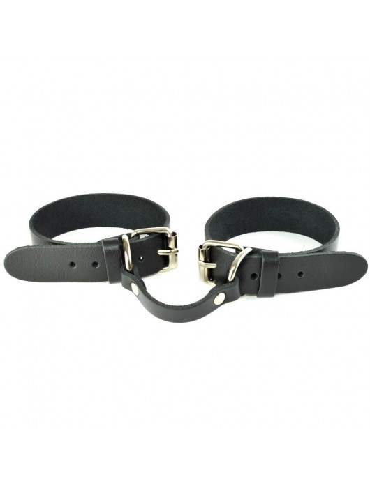 Черные кожаные наручники со съемной красной опушкой - Sitabella - купить с доставкой в Невинномысске